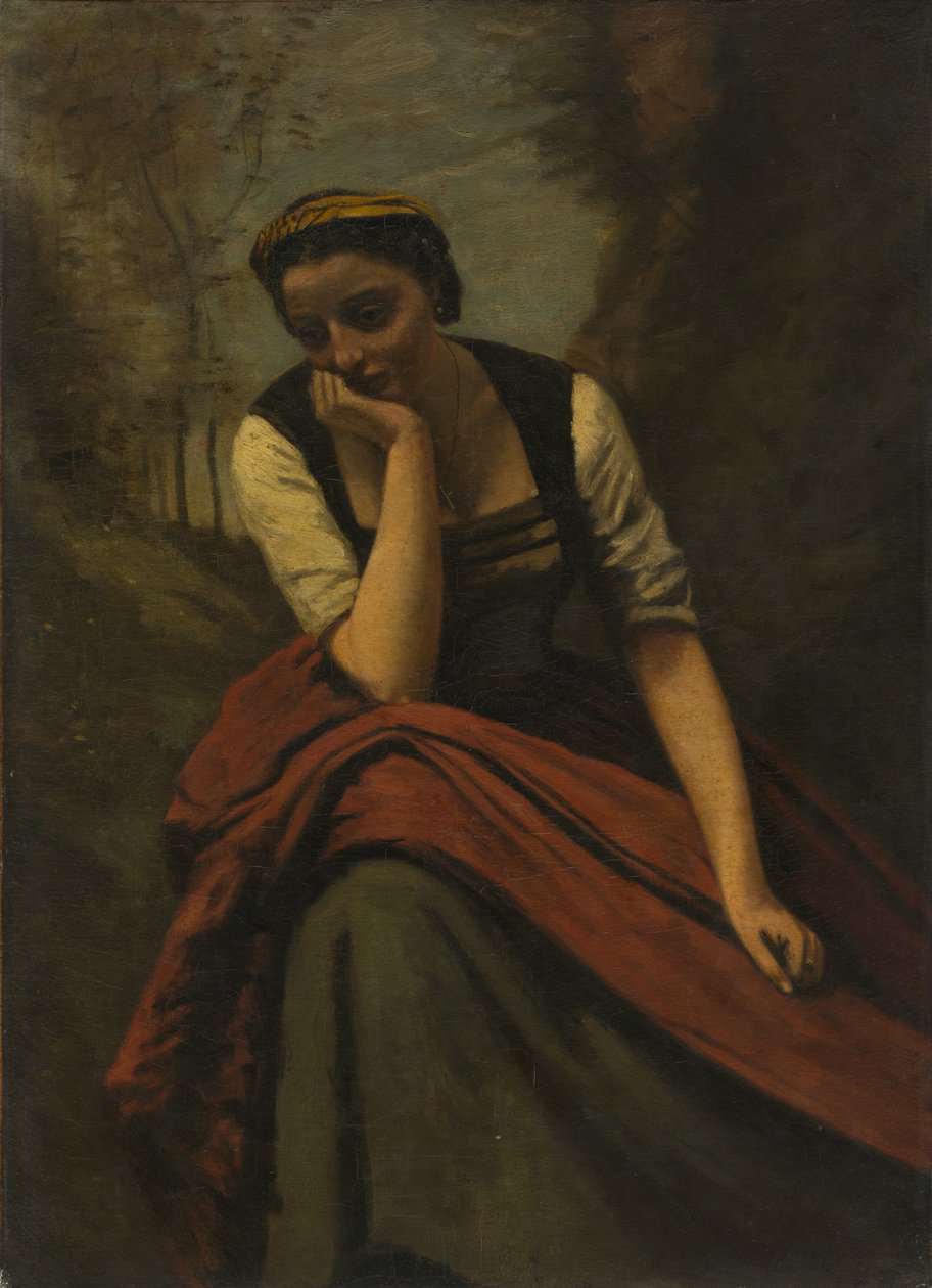 Kvinna som mediterar av copy after Jean Baptiste Camille Corot