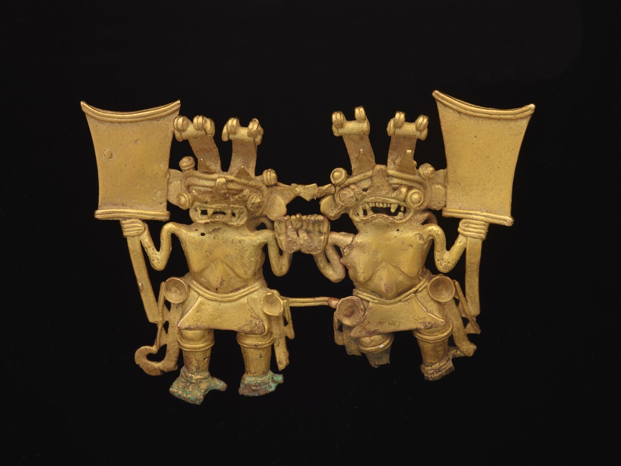 Hänge med två figurer, c.700-1520 (guld-kopparlegering tumbaga) av culture Diquis