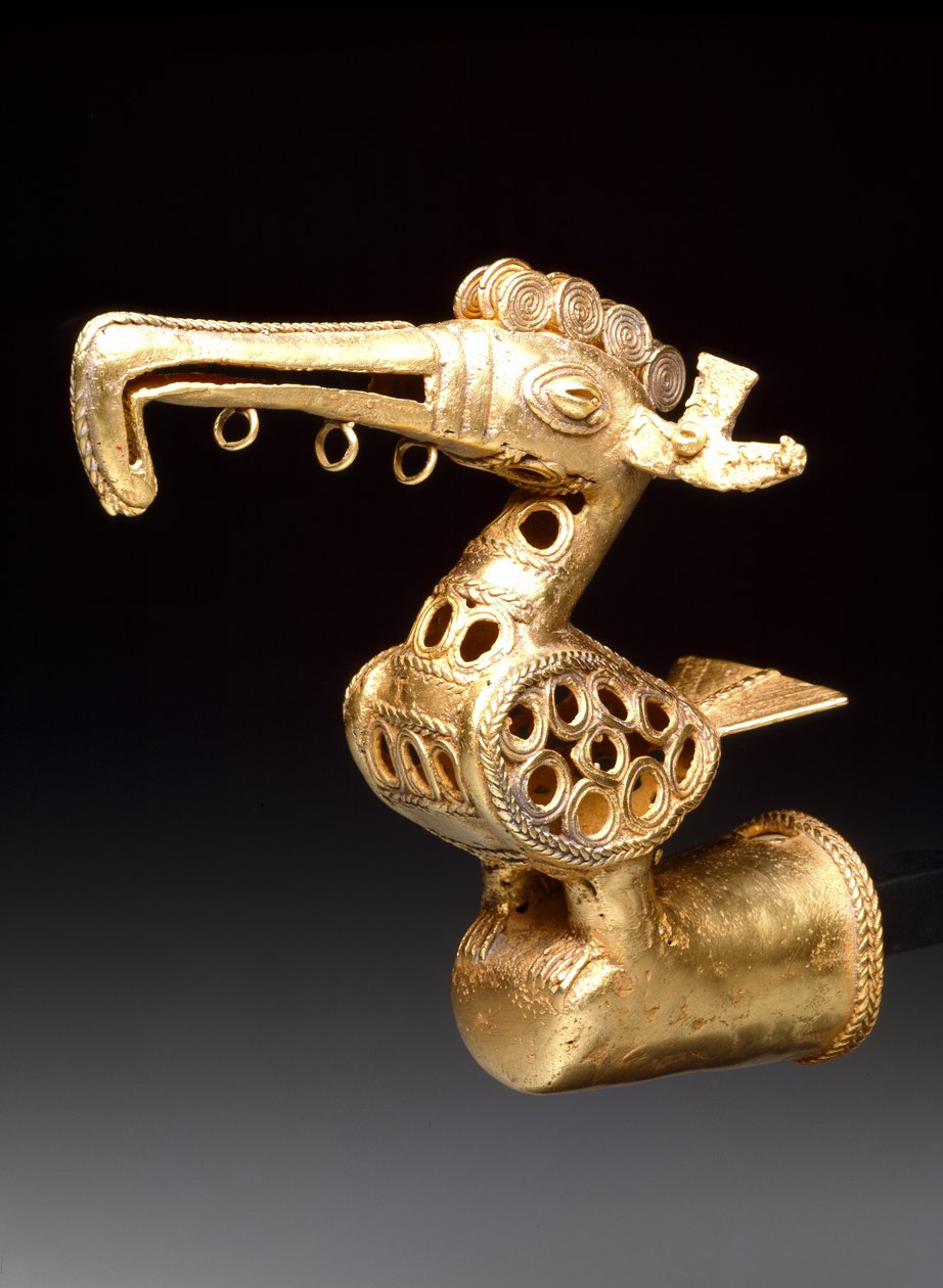 Fågelformad finial, ca 500-1500 (guld) av culture Zenú