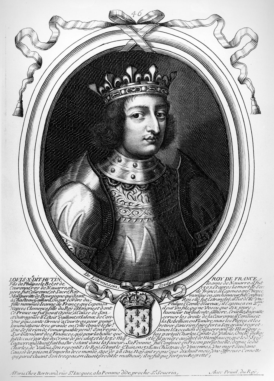 Ludvig X (1289-1316) den envisa, kung av Frankrike och Navarra, från "Les Augustes Representations de tous les Rois de France depuis Pharamond jusqu