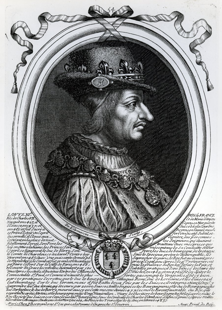 Ludvig XI (1423-83), kung av Frankrike, från "Les Augustes Representations de tous les Rois de France depuis Pharamond jusqu