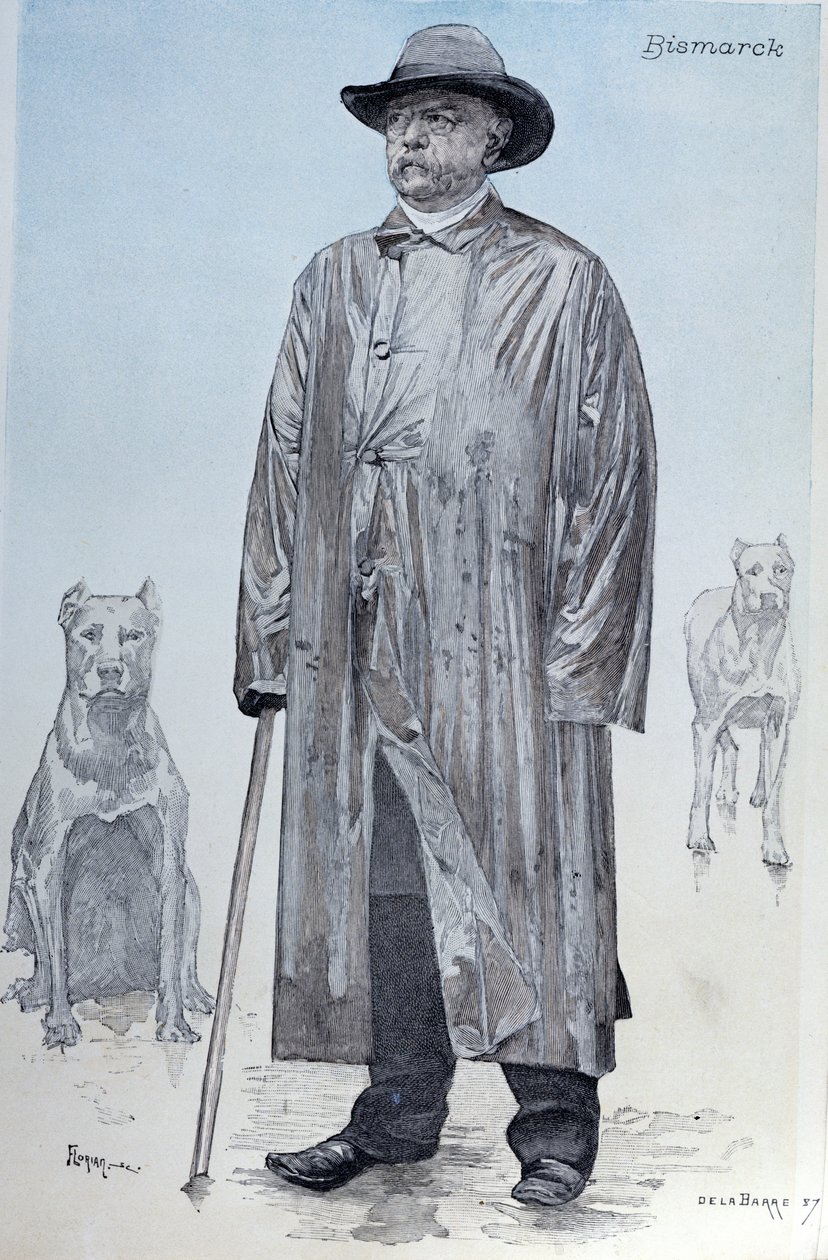 Kansler Bismarck och hans hundar, omslagsillustration från La Revue Illustree graverad av Florian, oktober 1887 av de La Barre