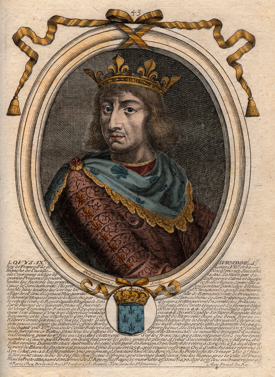 Porträtt av Saint Louis (Saint-Louis, Louis IX (1214-1270) - Saint Louis IX (1214-1270) kung av Frankrike - gravyr från 