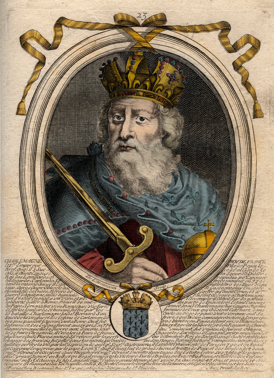 Karl den Store (Charles I dit le Grand, Carolus Magnus, 742-814), Frankernas kung - Karl den Store (Carolus Magnus, Karl den Store) (747-814) Frankernas kung och kristen kejsare av väst - gravyr från 