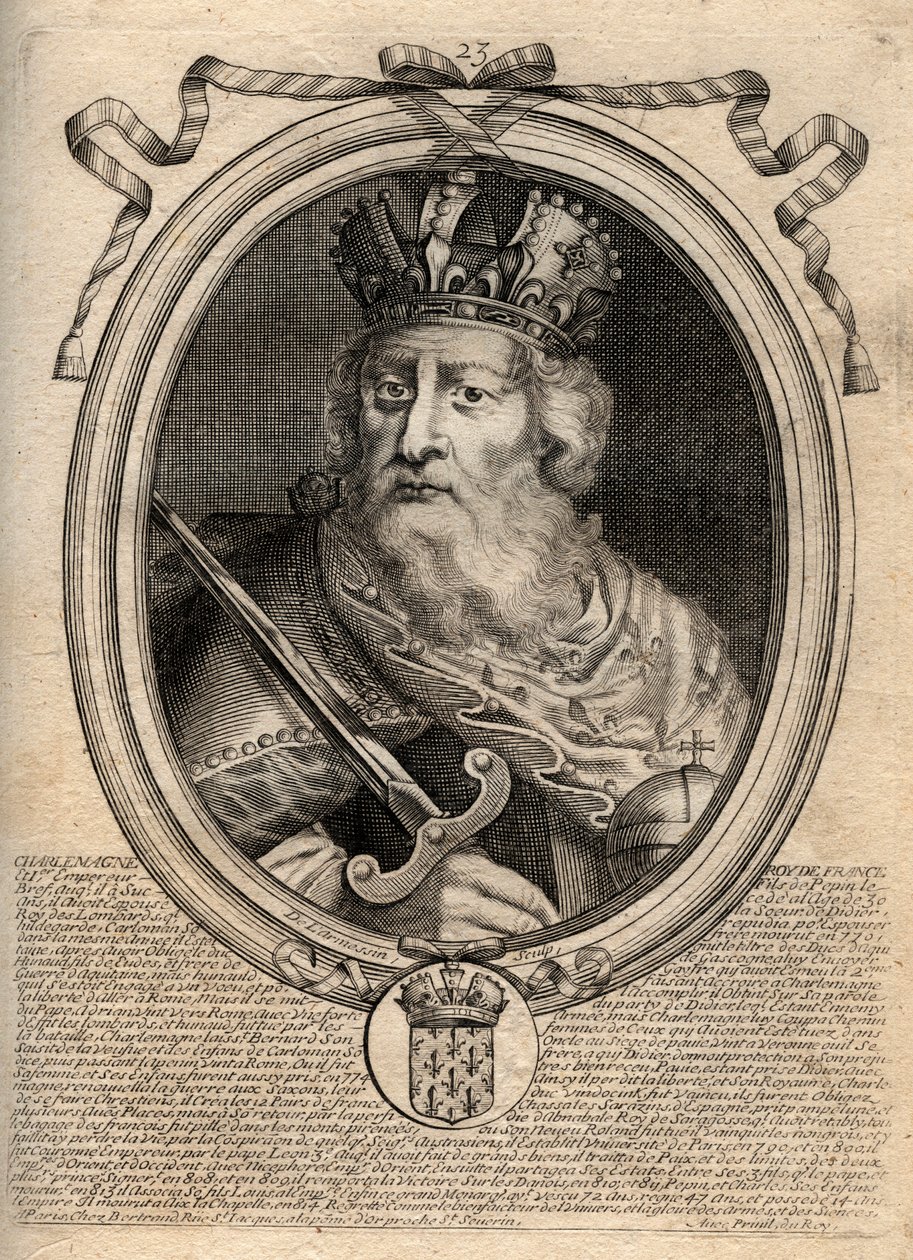 Karl den Store (Charles I dit le Grand, Carolus Magnus, 742-814), Frankernas kung - Karl den Store (Carolus Magnus, Karl den Store) (747-814) Frankernas kung och kristen kejsare av väst - gravyr från 