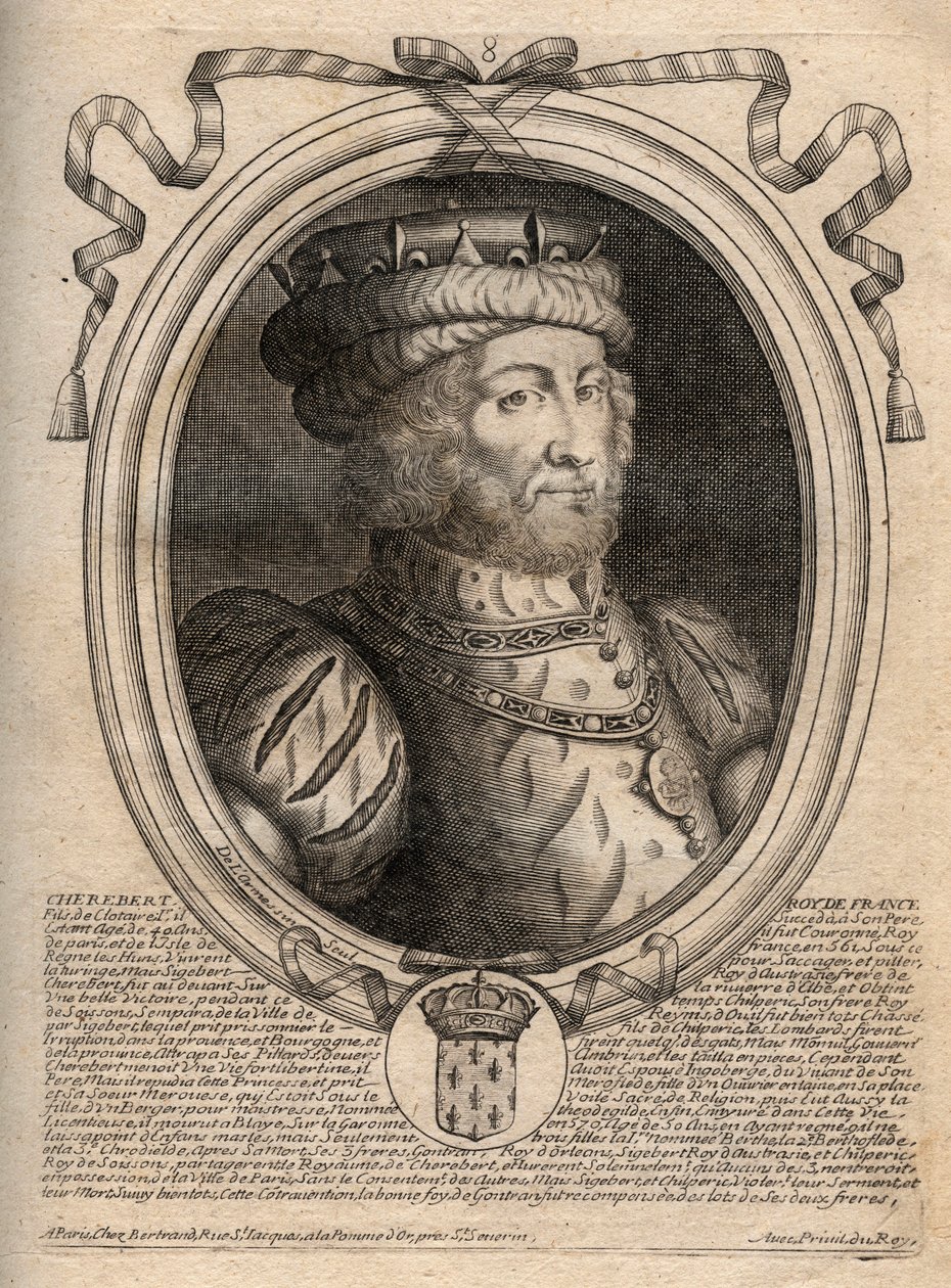 Porträtt av Caribert, frankernas kung (561-567) - Caribert eller Charibert (d.567) Frankernas kung - gravyr från 