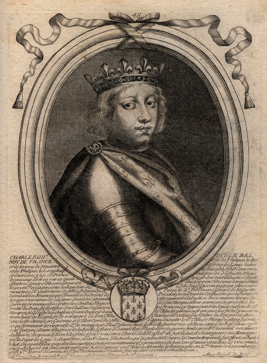 Porträtt av Karl IV the Bel (1294 - 1328), kung av Frankrike - Charles IV the Fair (1294-1328) kung av Frankrike - gravyr från 