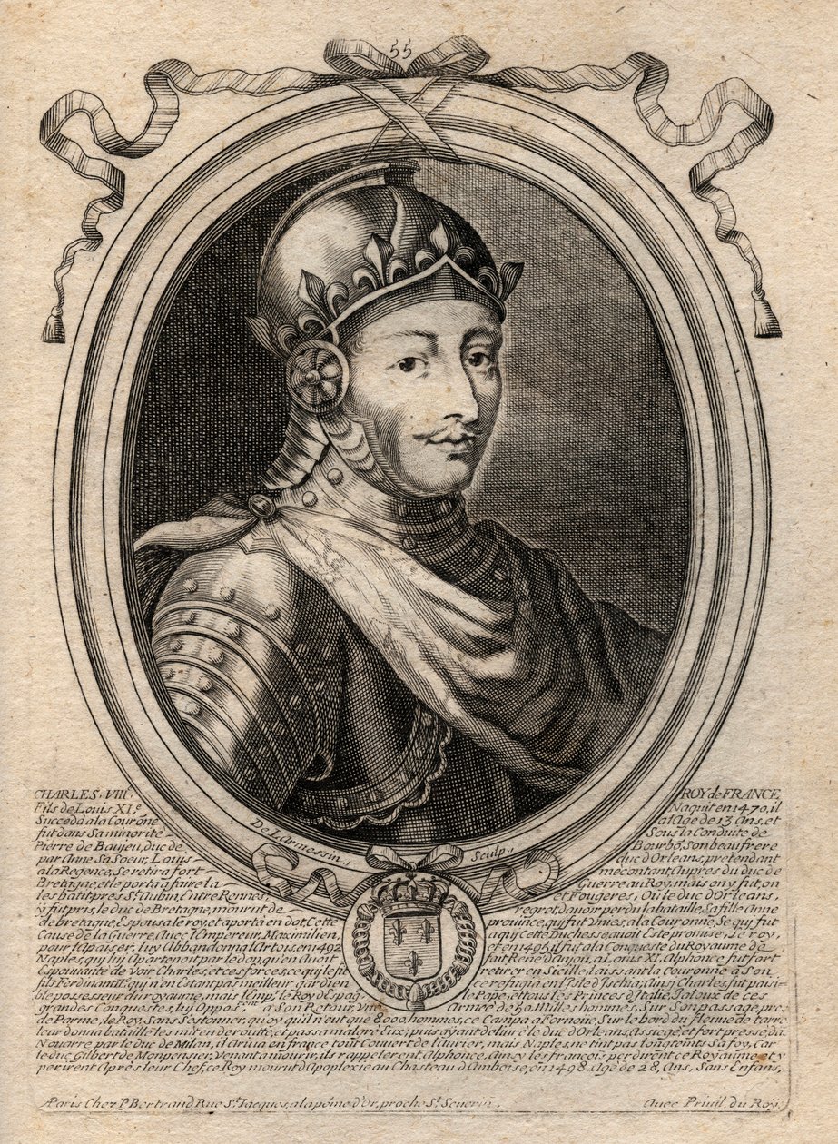 Porträtt av Karl VIII (1470-1498) Fransk kung av Valois-dynastin - Karl VIII (1470-98) Frankrikes kung - gravyr från 