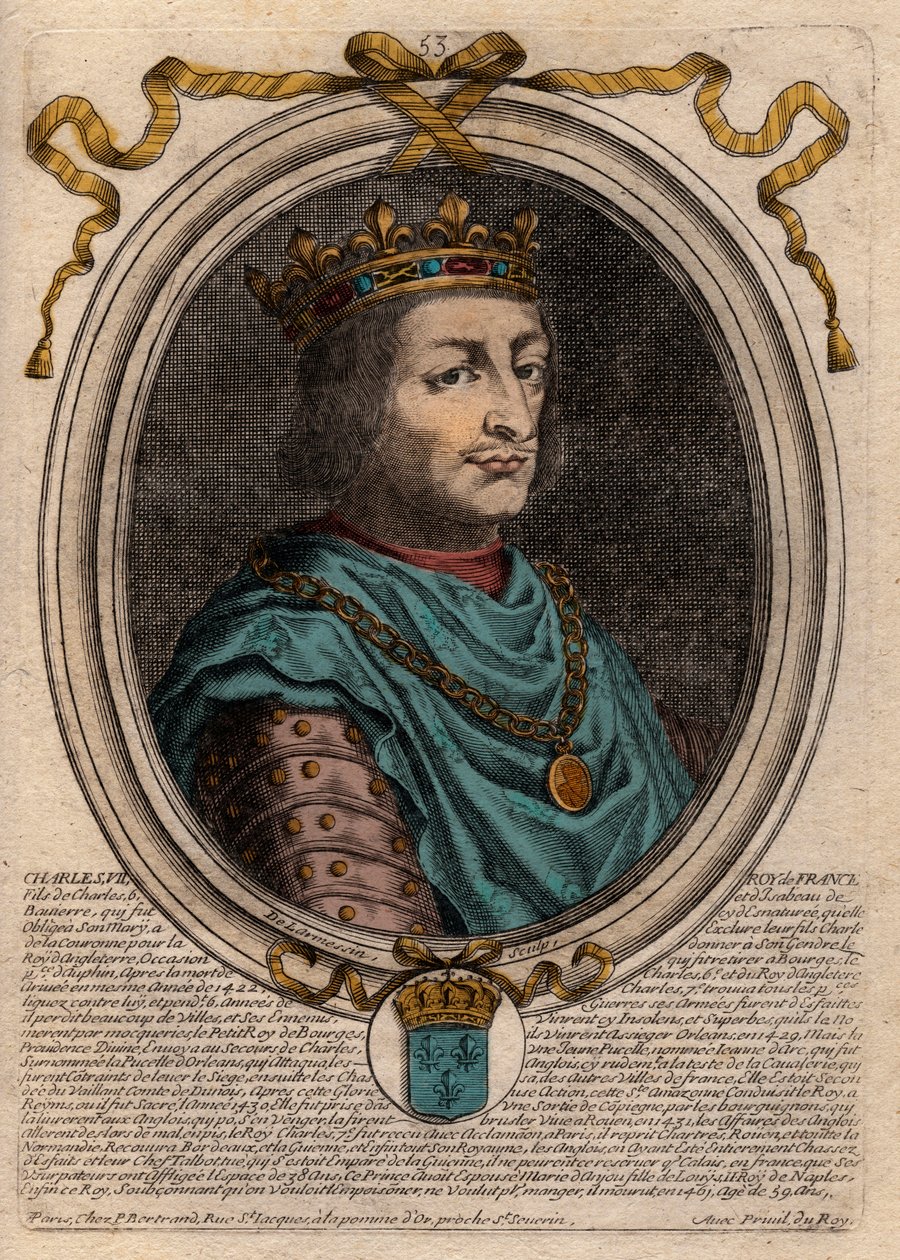 Porträtt av Karl VII (1403-1461) Kung av Frankrike - CHARLES VII (1403-1461) Kung av Frankrike av de Larmessin