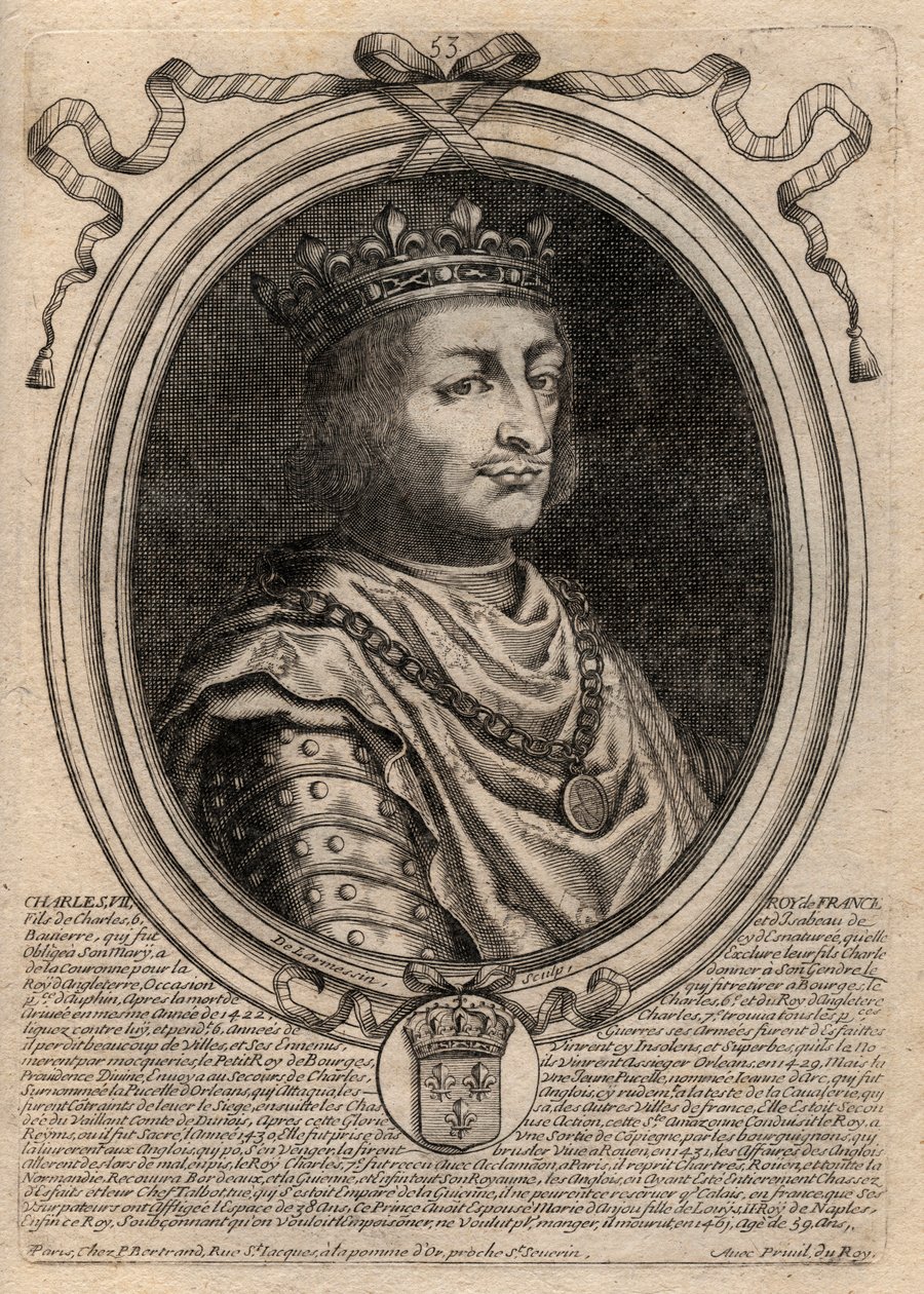 Porträtt av Karl VII (1403-1461) Kung av Frankrike - CHARLES VII (1403-1461) Kung av Frankrike av de Larmessin