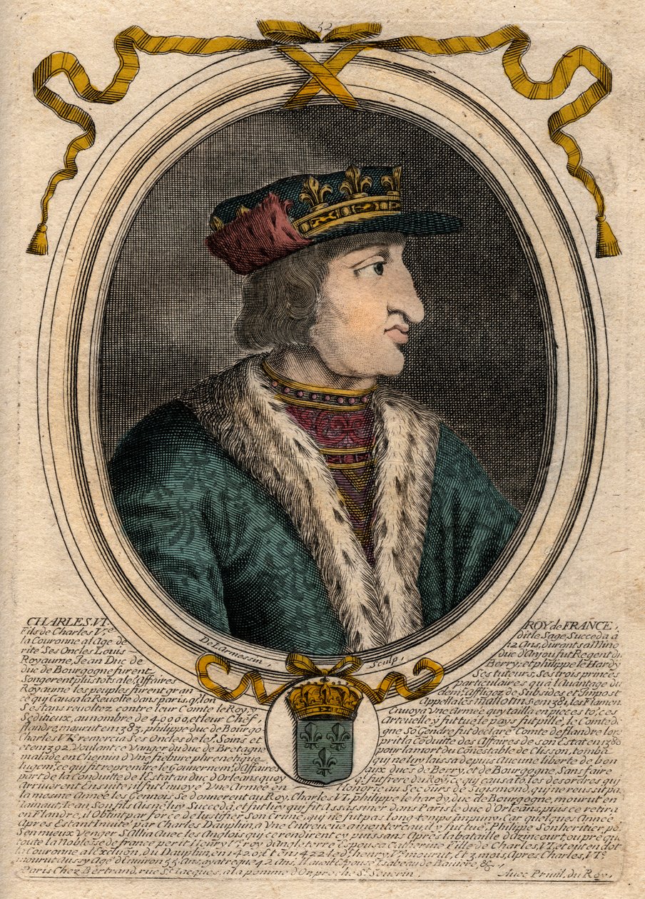 Porträtt av Karl VI (1368-1422), kung av Frankrike - CHARLES VI (1368-1422) Frankrikes kung av de Larmessin