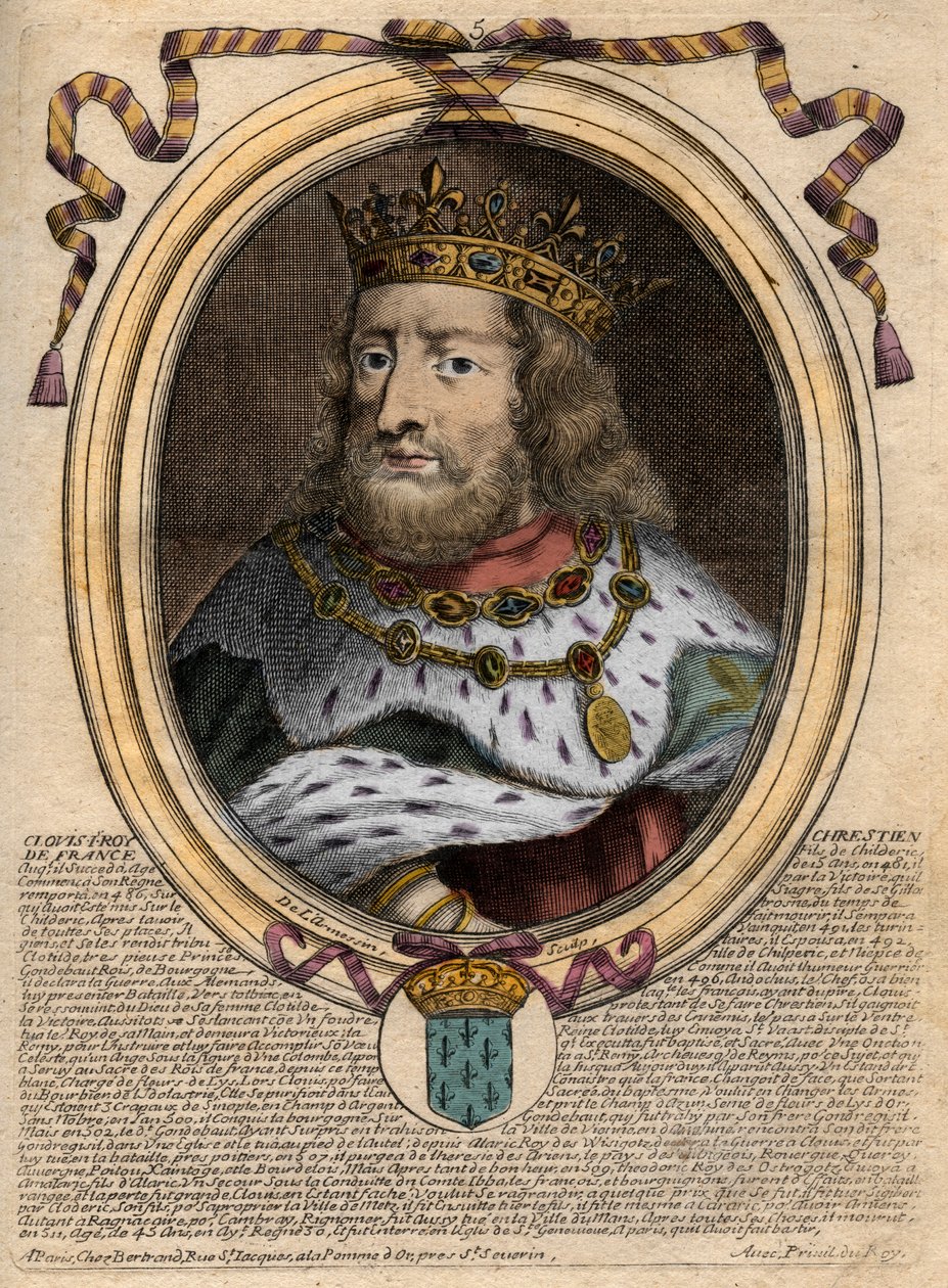 Porträtt av Clovis I (ca 466 - 511), Frankernas kung - Porträtt av Clovis I (c466-511), frankernas kung - gravyr från 