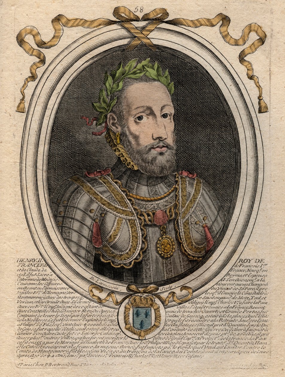Porträtt av Henrik II (1519-1559) Kung av Frankrike - Henrik II (1519-59), kung av Frankrike - gravyr från 
