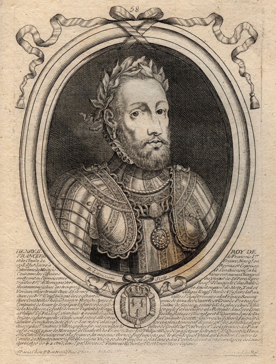 Porträtt av Henrik II (1519 - 1559) Kung av Frankrike - Henrik II (1519-59), kung av Frankrike - gravyr från 