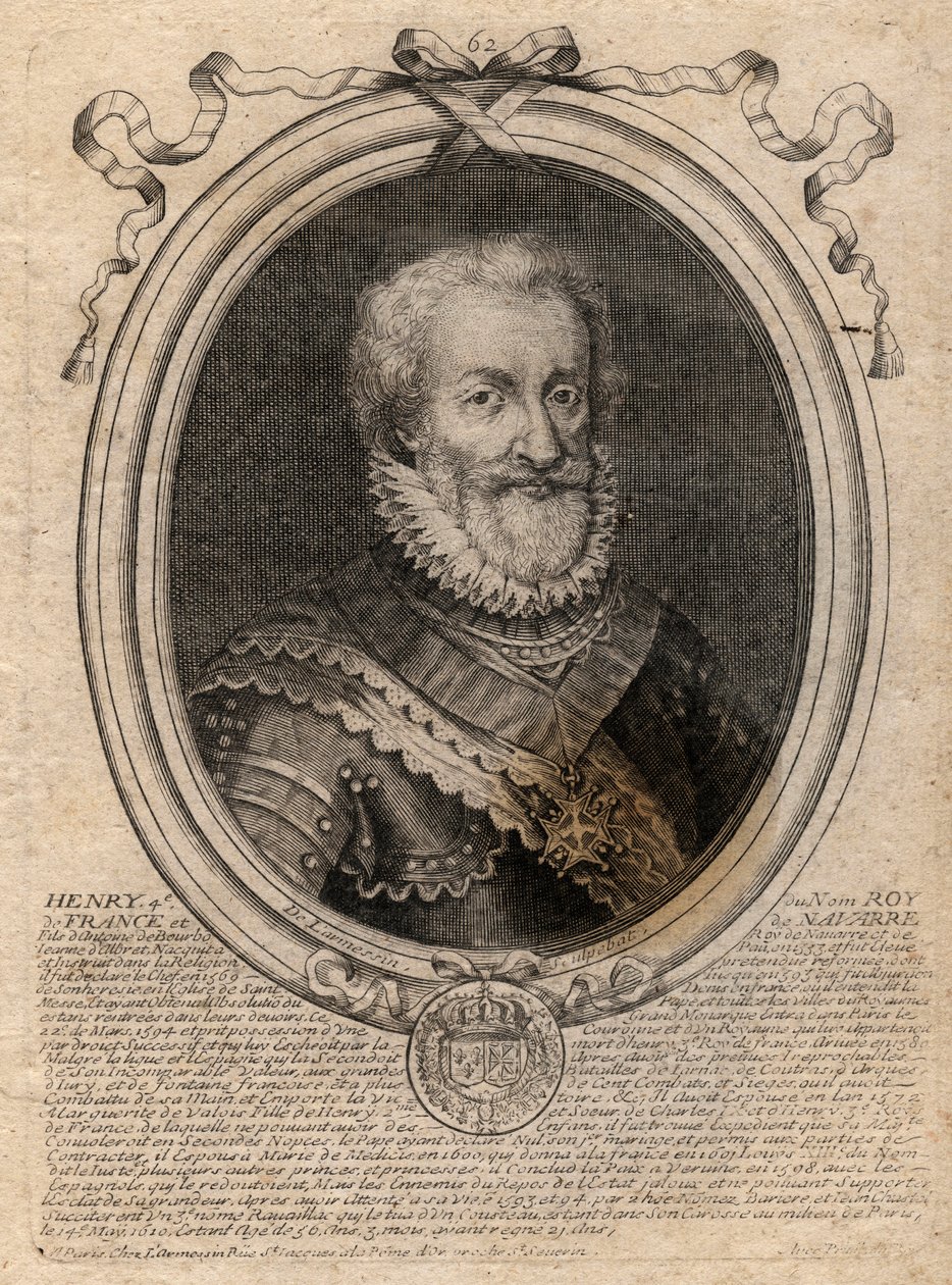 Porträtt av Henrik IV (1553-1610) Kung av Frankrike - Porträtt av Henrik IV (1553-1610) Kung av Frankrike - gravyr från 