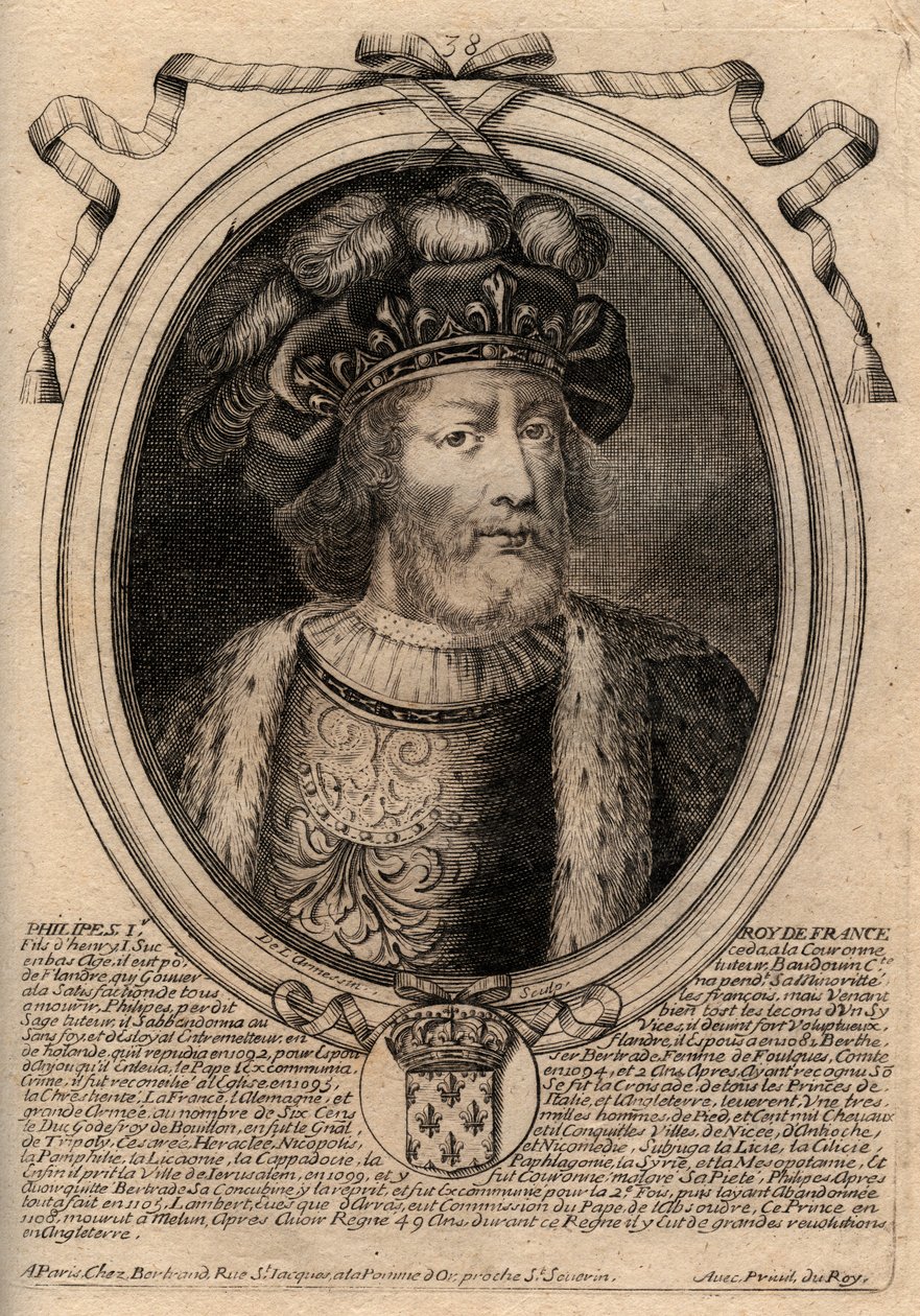 Porträtt av Philip I (1060 - 1108), kung av Frankrike - Filip I (1053-1108) kung av Frankrike - gravyr från 
