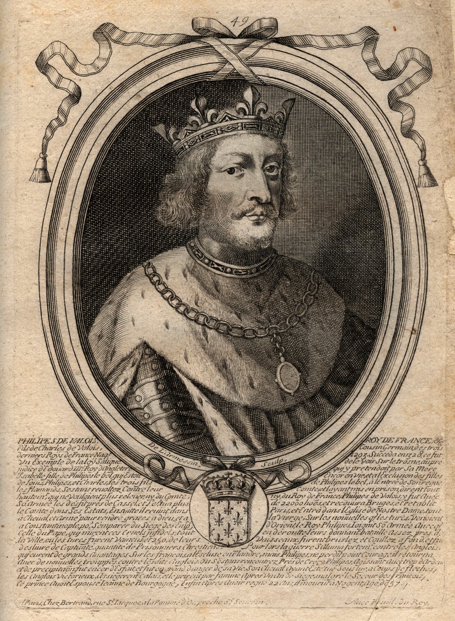 Porträtt av Philippe VI av Valois (1294 - 1350), kung av Frankrike - Filip VI av Valois (1293-1350) kung av Frankrike - gravyr från 