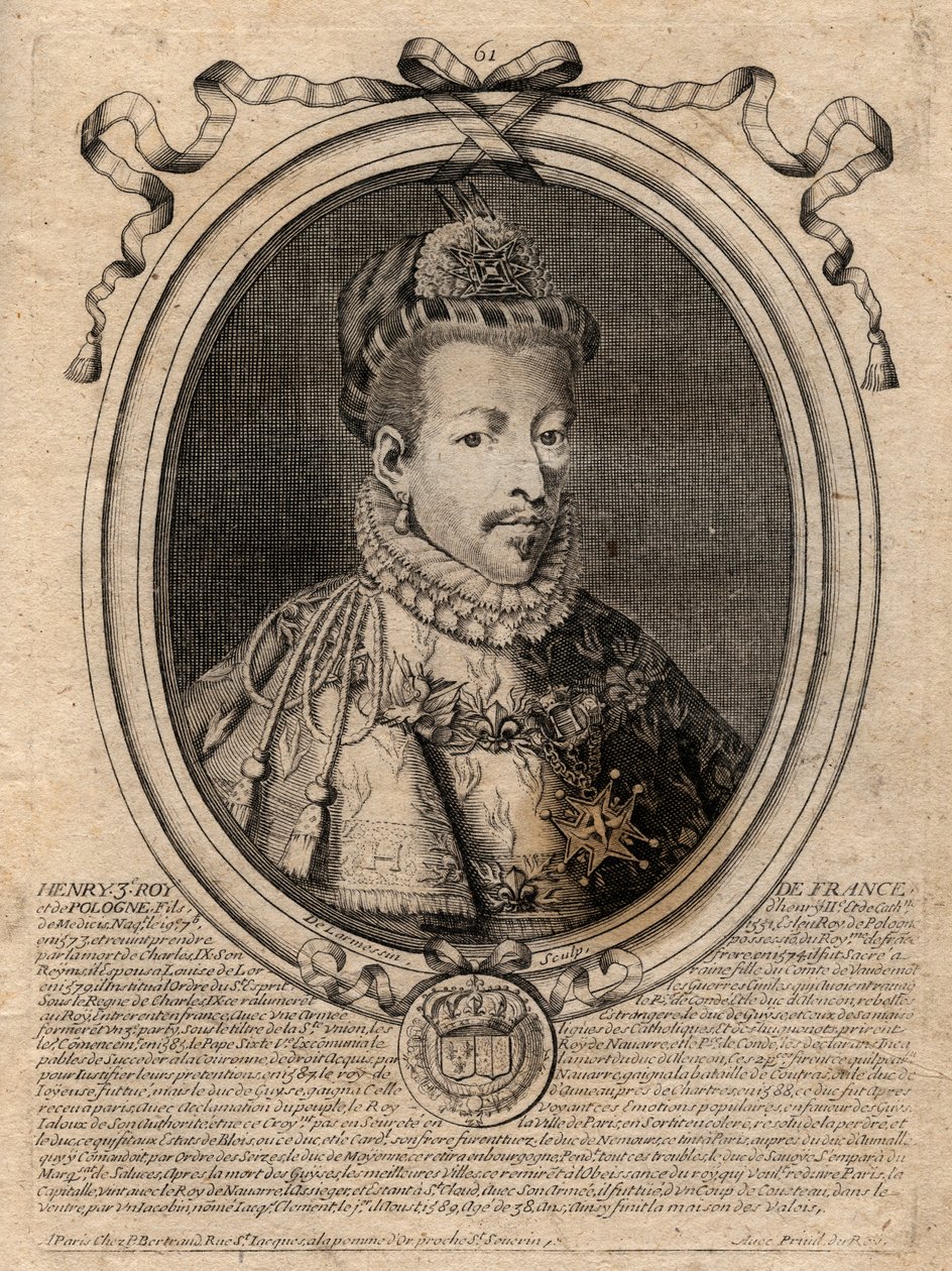 Porträtt av kungen av Frankrike Henrik III (1551-1589) - Porträtt av Henrik III (1551-89) kung av Frankrike - gravyr från 