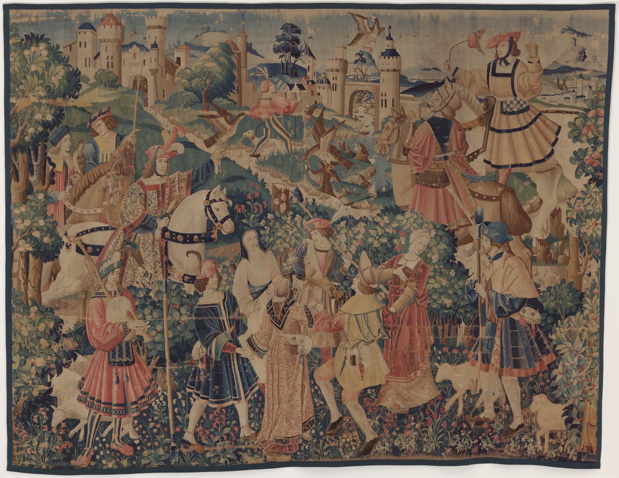 Jakt och pastorala scener, med en säckpipare och dansare av design probably French 16th Century, Paris; woven in southern Netherlands or Paris in an undetermine workshop