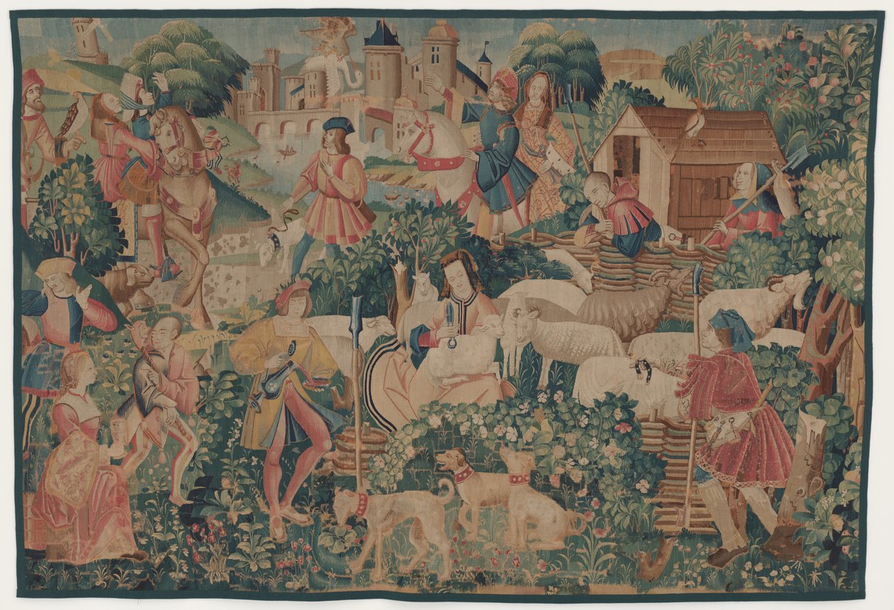 Jakt och pastorala scener, med en herdinna klippning av design probably French 16th Century, Paris; woven in southern Netherlands or Paris in an undetermine workshop