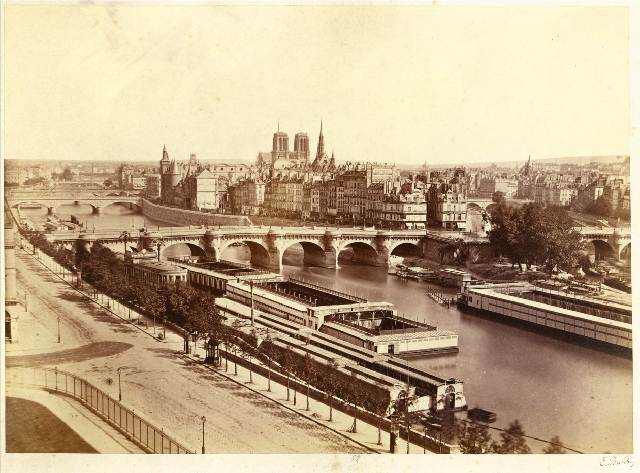 Seine with bridges, in the back Notre-Dame de Paris av Edouard Denis Baldus