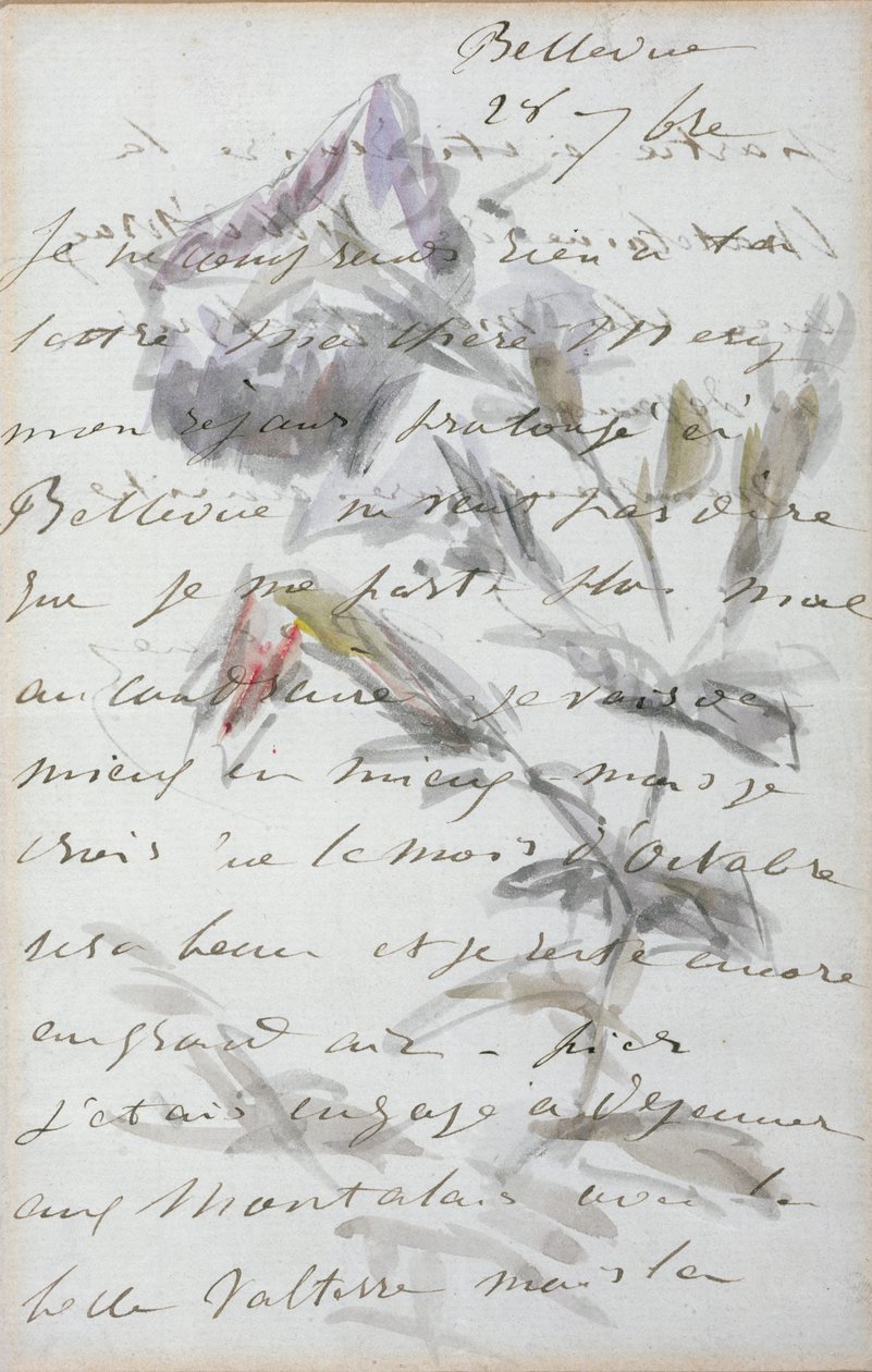 Första sidan i ett brev från målaren Manet till sin vän och modell, Mery Laurent, 1880 av Édouard Manet