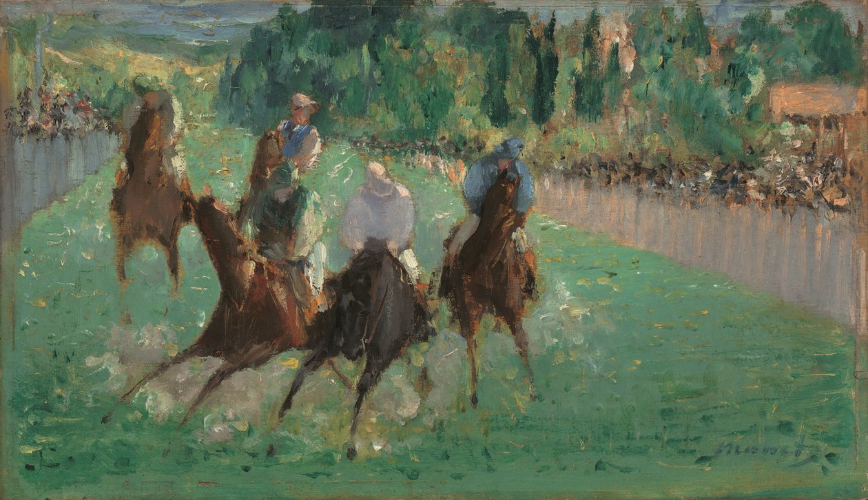 Vid kapplöpningen, ca 1875 (olja på trä) av Édouard Manet