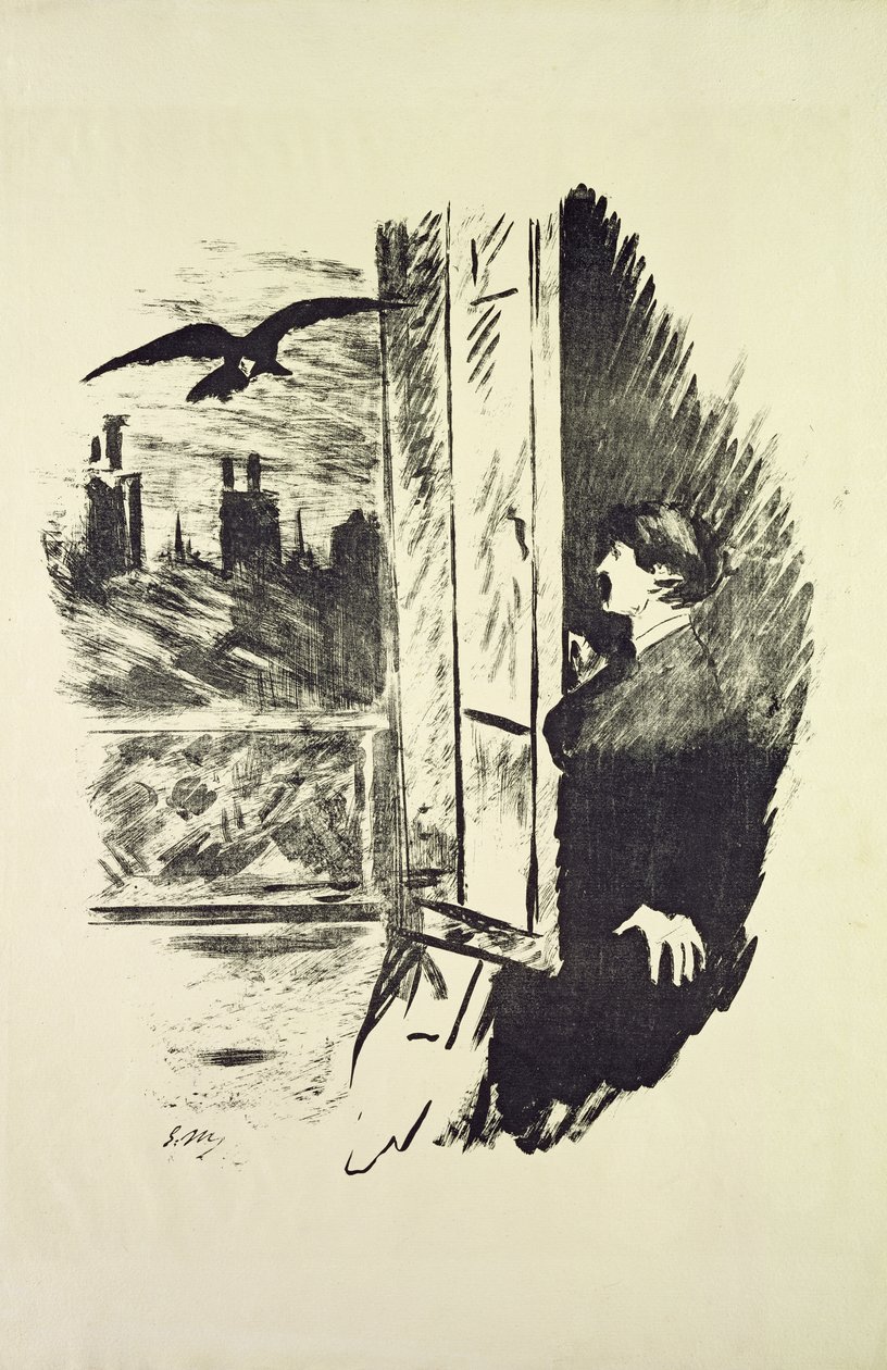 Illustration för "The Raven", av Edgar Allen Poe, 1875 av Édouard Manet