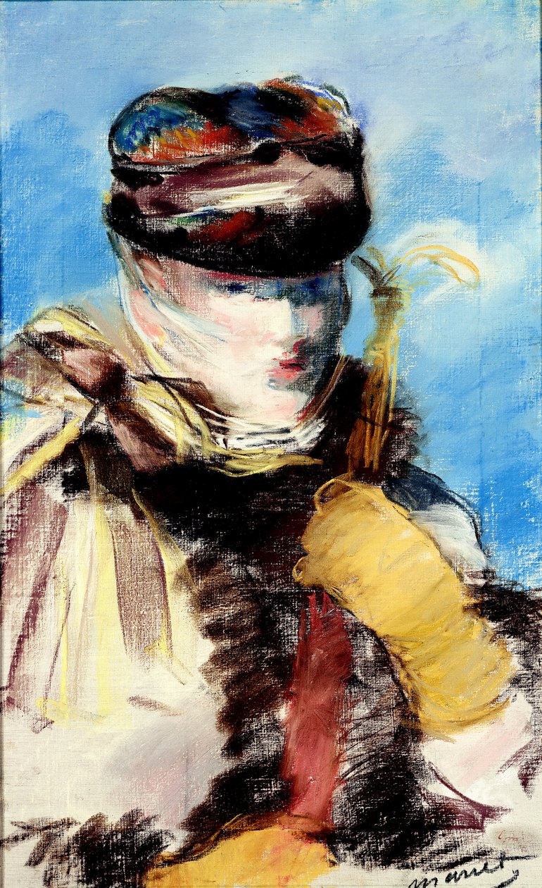 Mery Laurent i en slöja (pastell, gouache och olja) av Édouard Manet