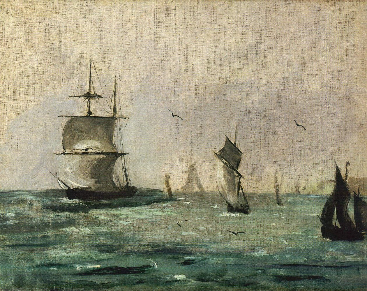 Sailing Ships and Seagulls av Édouard Manet