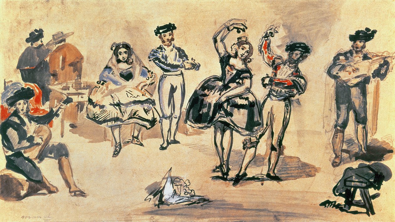 Spanska dansare, 1862 (wc, blyerts och bläck) av Édouard Manet