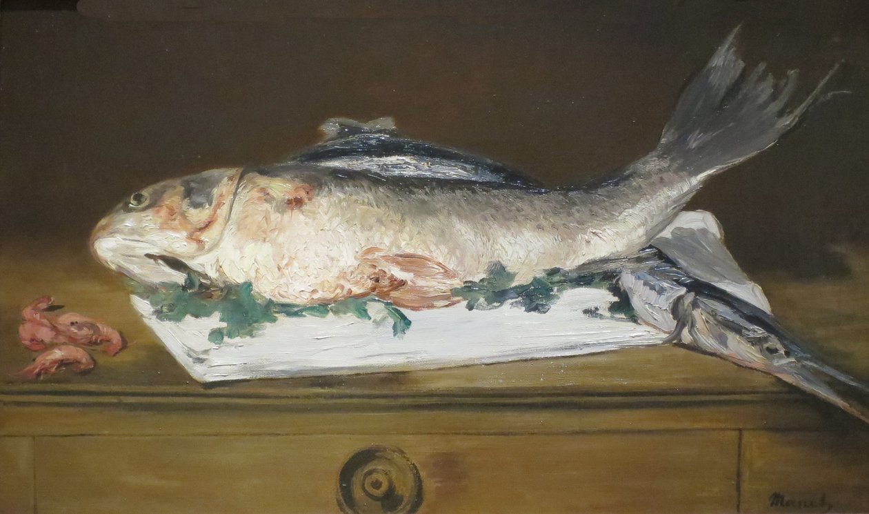 Still-life, Salmon, Pike and Shrimps av Édouard Manet