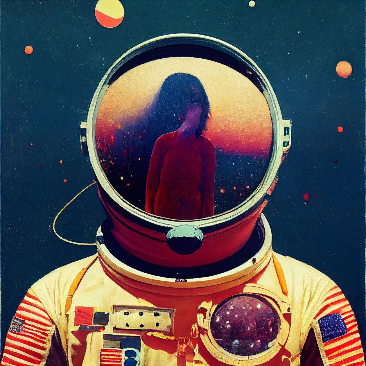 Abstrakt astronautmålning i rymden, väggkonst | Canvastavlor av F. Abderrahim