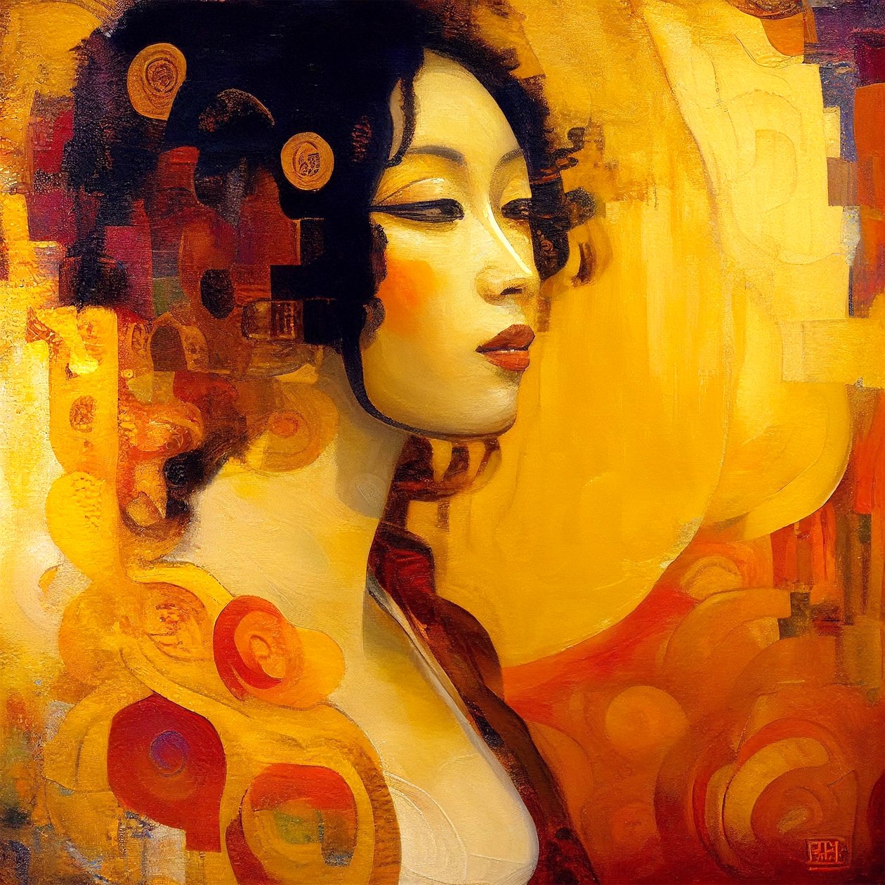 Abstrakta porträtt, vackra attraktiva feminina, canvas- och väggramstryck av F. Abderrahim