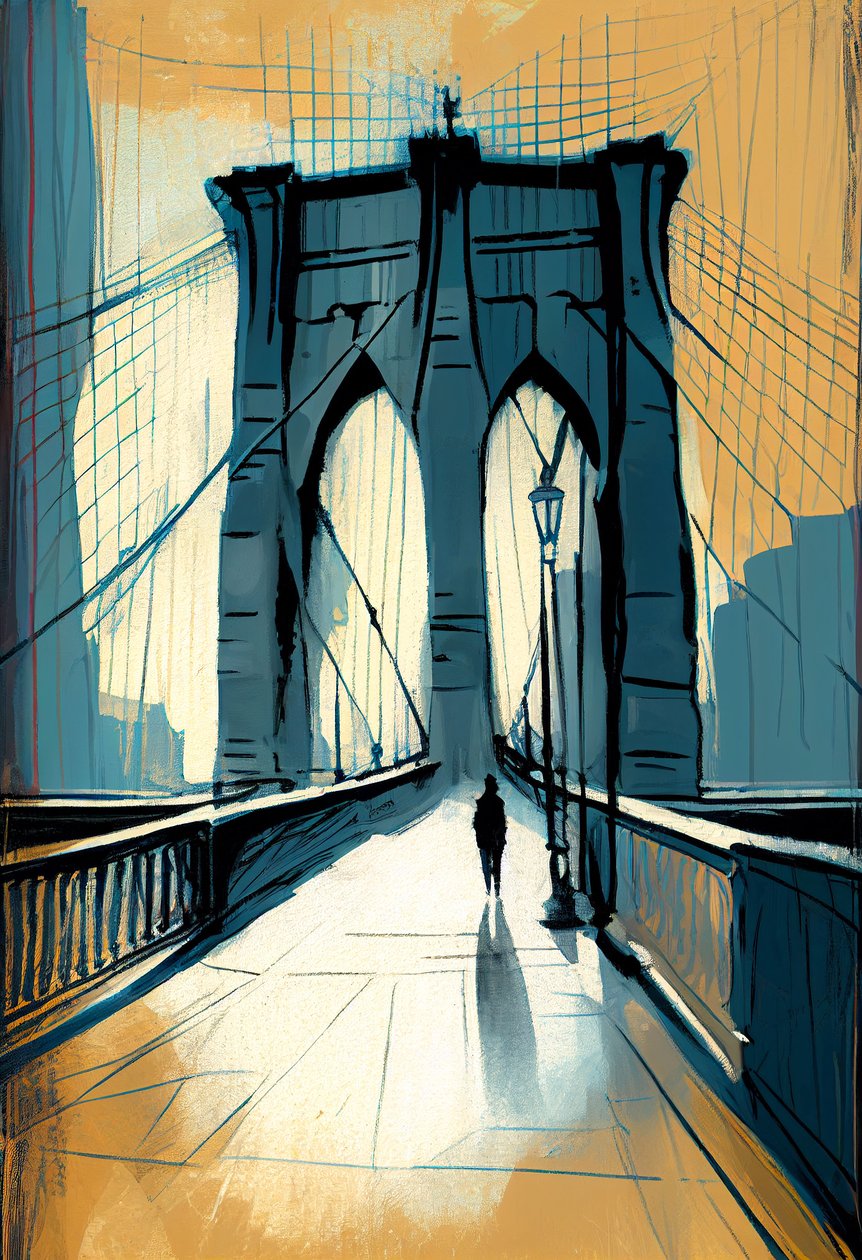 Abstrakt skiss Brooklyn bridge målning, väggkonsttryck på begäran av F. Abderrahim