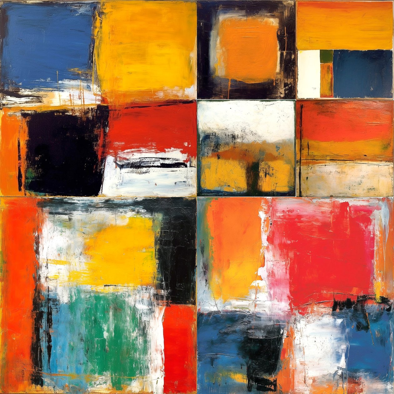 Färgade abstrakta fyrkantiga lådor Canvas målning, konsttryck av F. Abderrahim