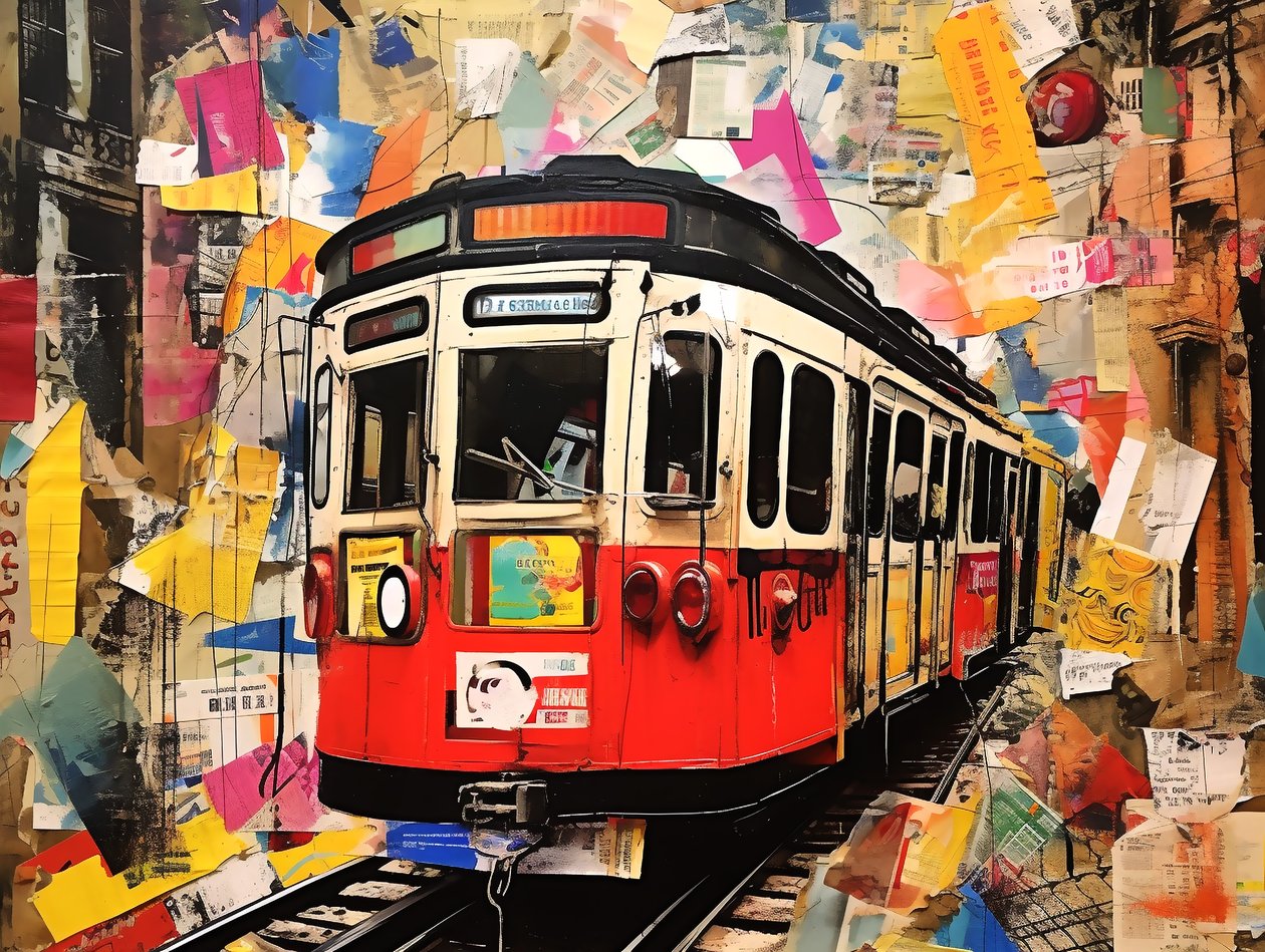 Linbanan tågstation Collage Stickers, Wall Art | Canvastavlor av F. Abderrahim