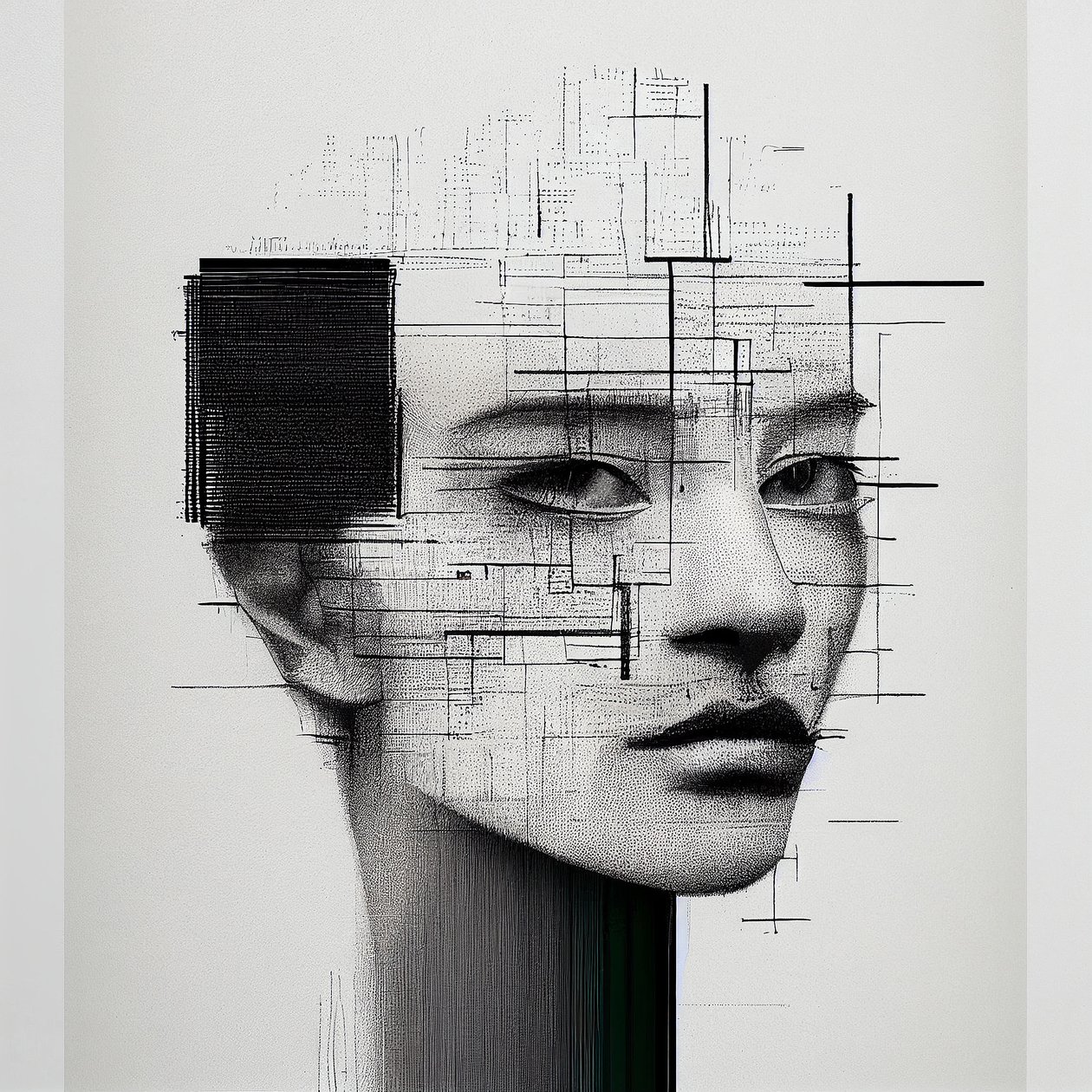 Minimalism Human Face Drawing, konsttryck på begäran av F. Abderrahim