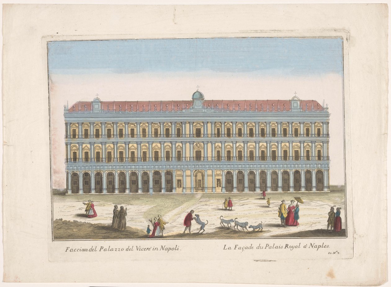 Utsikt över Palazzo Reale i Neapel Facciata del palazzo del vicere i Napoli (titel på objekt) av familie Remondini (attributed to)