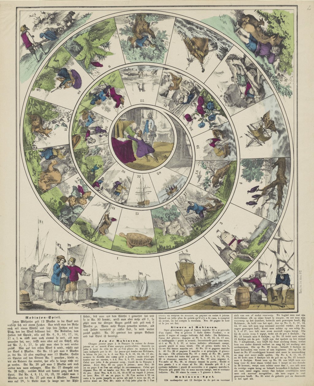 Robinson-Spiel / Jeu de Robinson / Giuoco al Robinson / Robinson-spel (titel på objekt) av firma Joseph Scholz