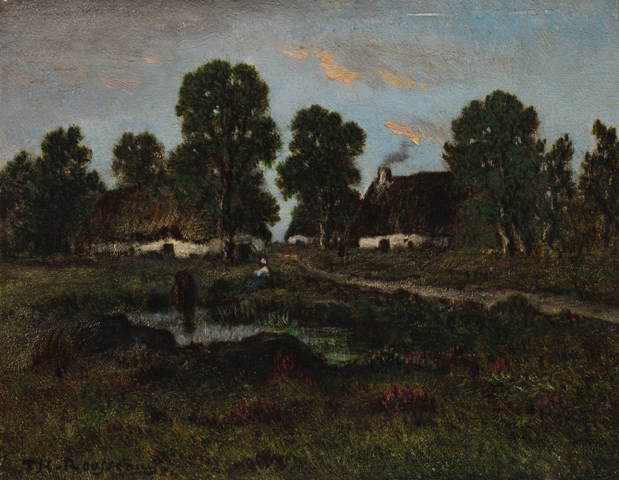 Stugor nära Larchant av imitator of Théodore Rousseau