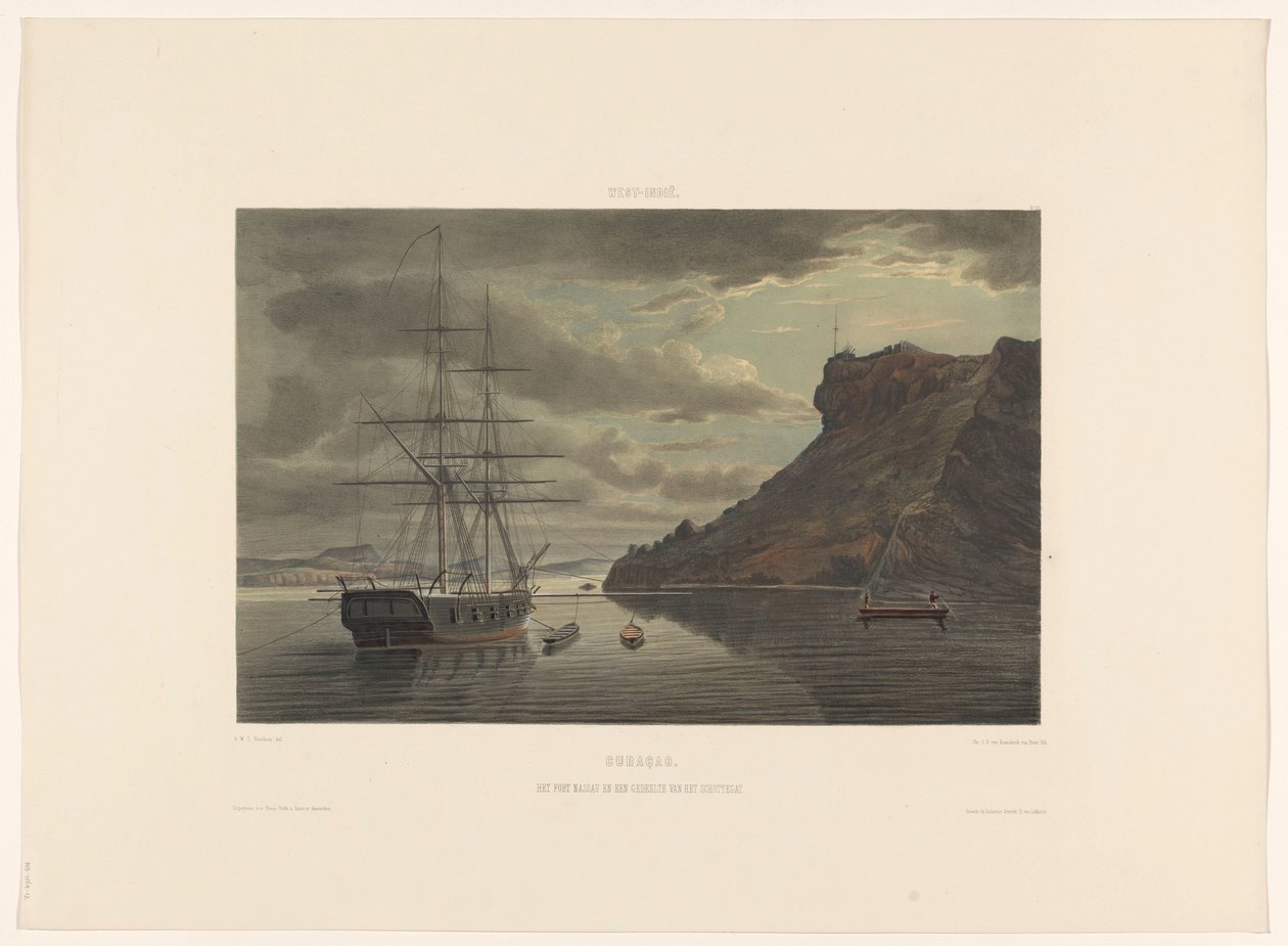 Fort Nassau och Schottegatt Curacao. Fort Nassau och en del av Schottegatt (titel på objekt) av jonkheer Jacob Eduard van Heemskerck