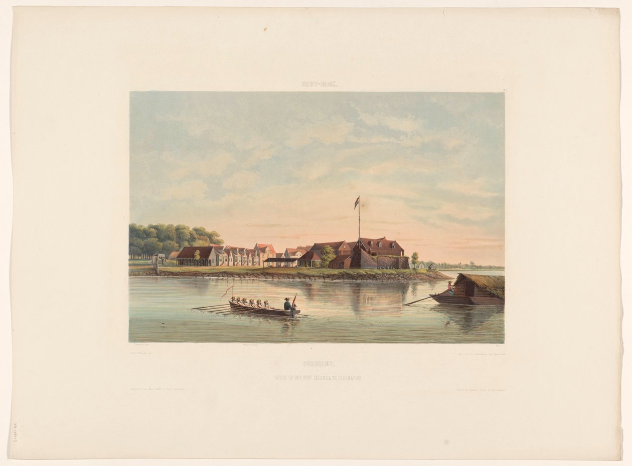 Fort Zeelandia i Paramaribo Surinam. Utsikt över Fort Zelandia i Paramaribo (titel på objekt) av jonkheer Jacob Eduard van Heemskerck