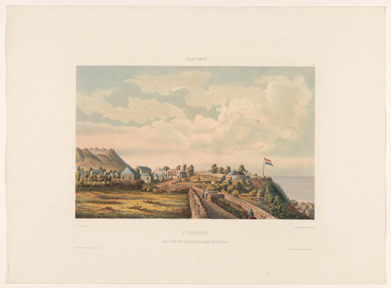 S:t Eustatius S:t Eustatius. Utsikt över Fort Oranje, kratern, tagen från prästgården (titel på objekt) av jonkheer Jacob Eduard van Heemskerck