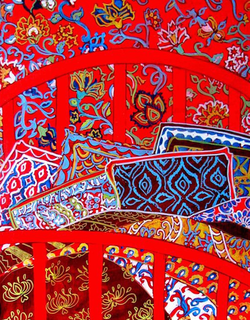 Bedtime with red, 2015 (i, akryl, olja) av linda arthurs