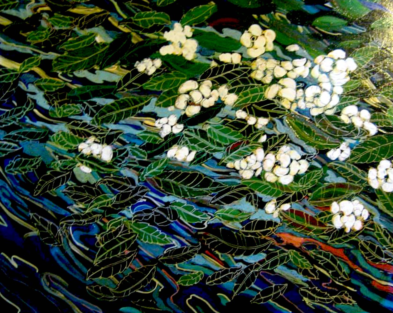 Blommor i bäck, 2012 (blandteknik) av linda arthurs