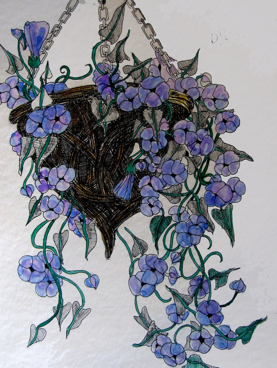 Hängande blommor, 2014 (akvarell, tusch) av linda arthurs