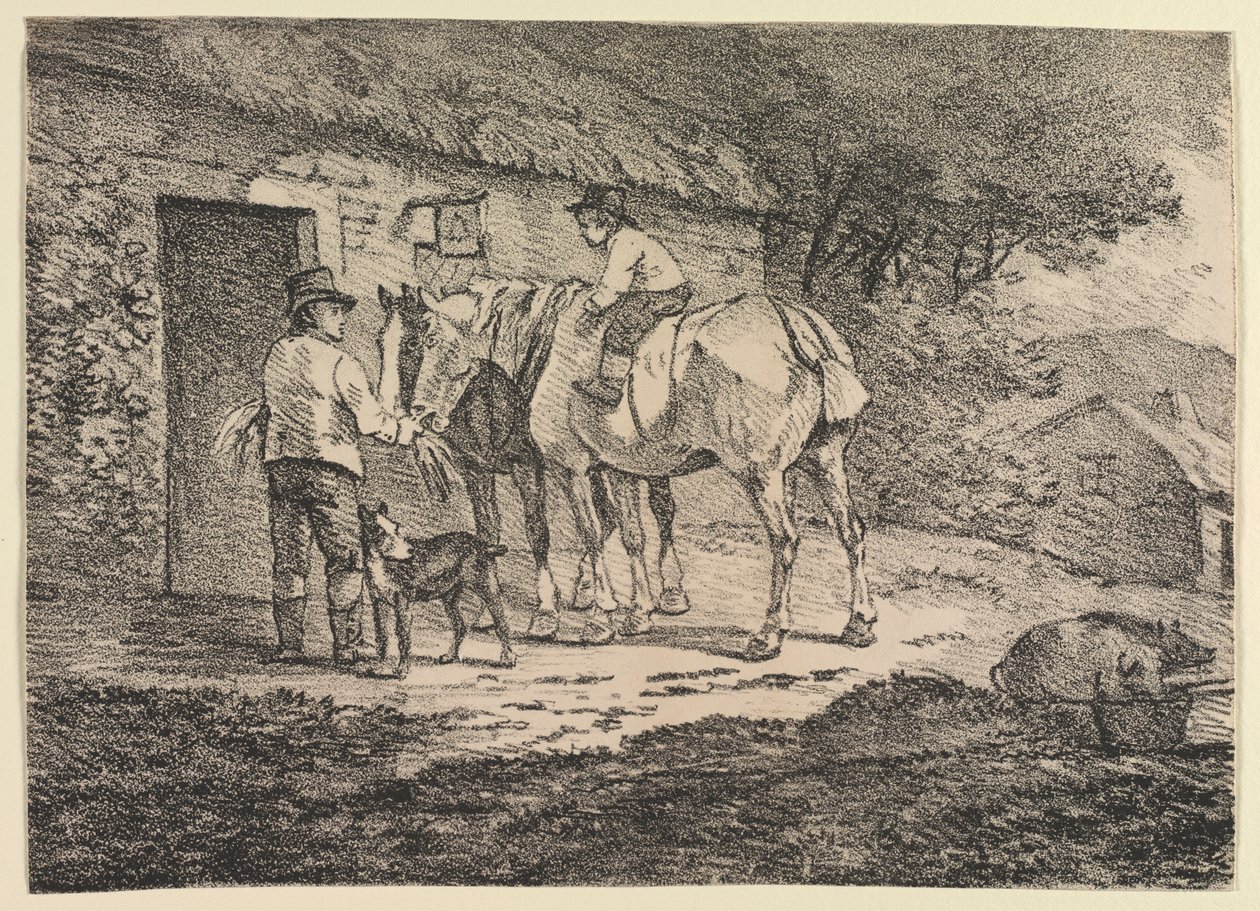 Exemplar av polyautografi: Hästar vid en stugdörr av near the Policoro Painter (South Italian, Lucanian, active c. 400 BC)