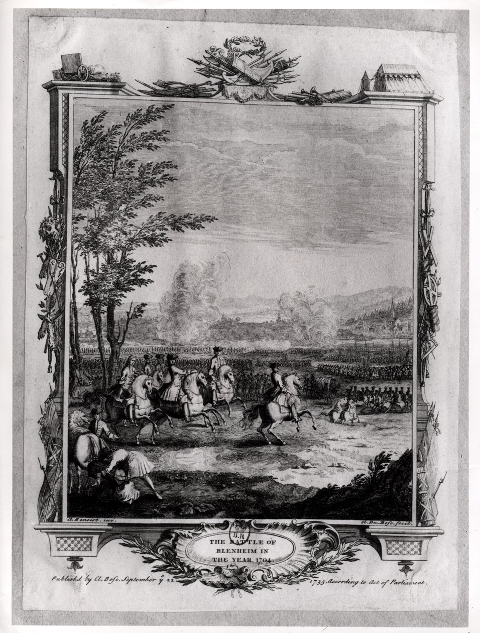 Mapigano ya Blenheim, Agosti 13, 1704, yalichongwa na Claude Dubosc, 1735 swed. av Antoine Benoist or Benoit du Cercle