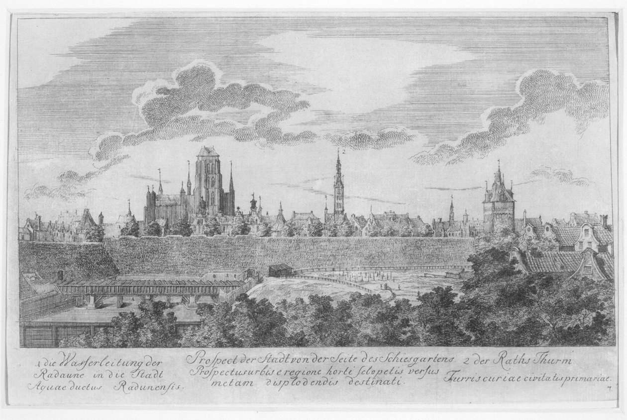 Vy över Gdansk från vallarna, från "Fifty Views of Gdansk", graverad av Matthaeus Deisch (1724-89) 1761-65 av Friedrich Anton Lohrmann or Lormann